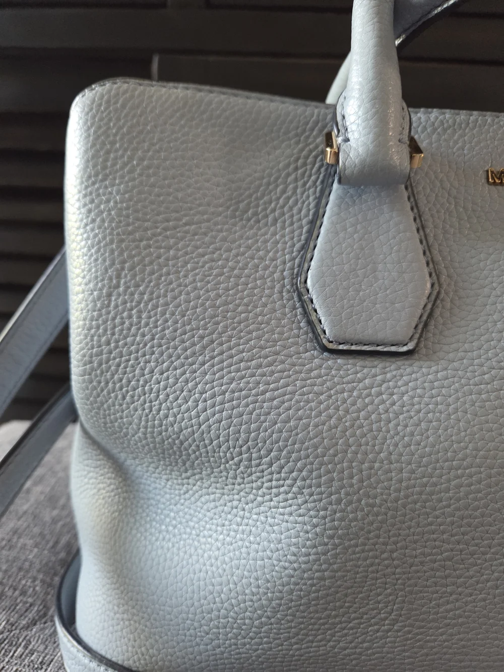 MICHAEL KORS Camille Blue Pebbled Leather Satchel Crossbody Bag